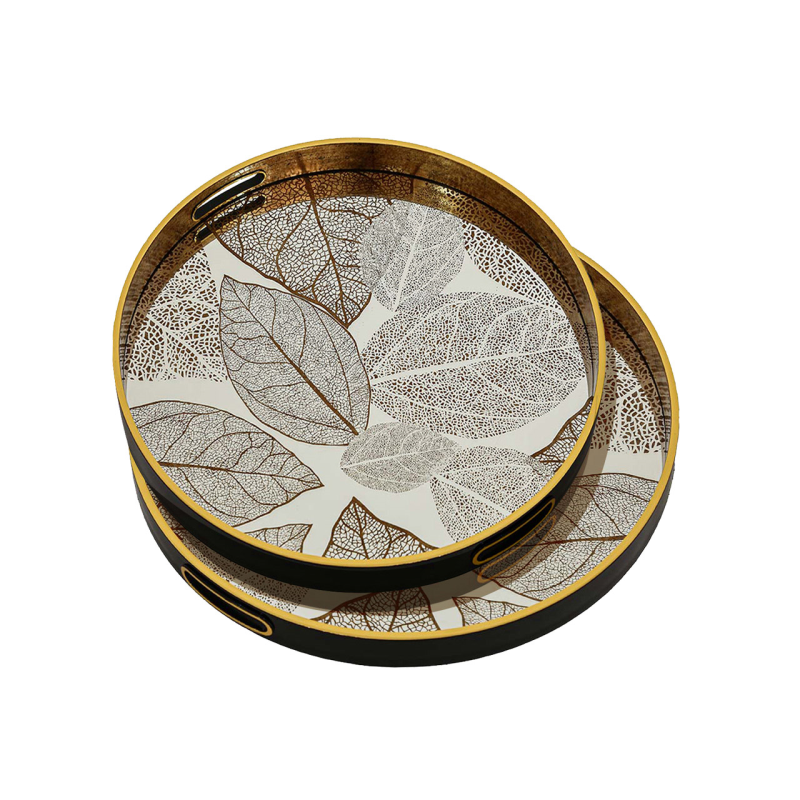 Leaf Set of 2 mirrored trays-Set of trays-Renaissance Design Studio