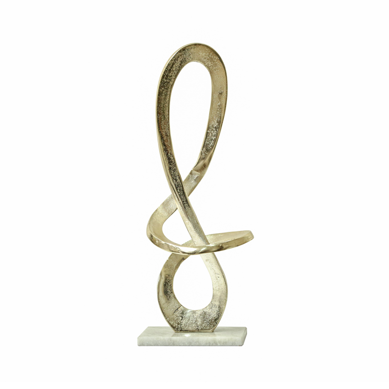 Gold Metal Sculpture With White Marble Base 46 cm